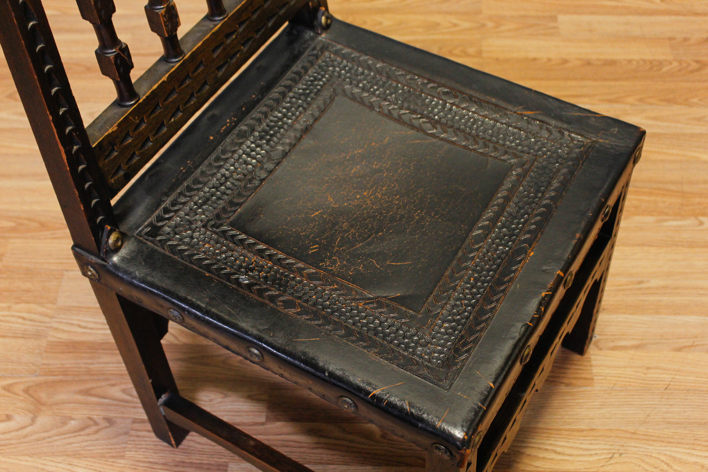 Renaissance-Style Oak & Leather Side Chair