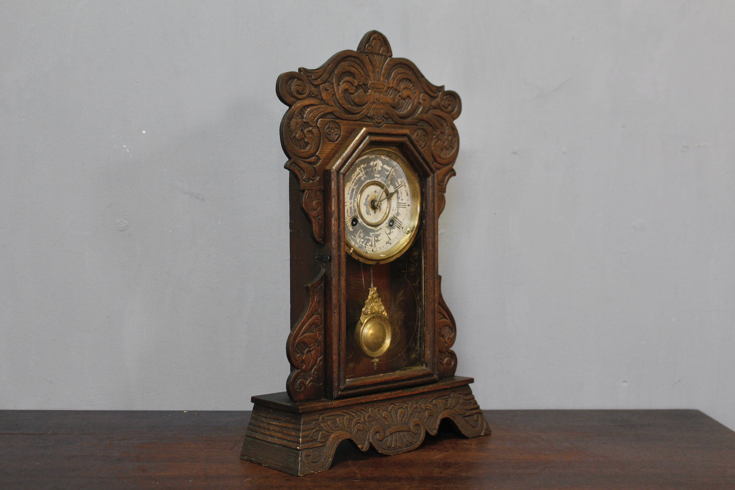 Antique Carved Oak Mantel Clock