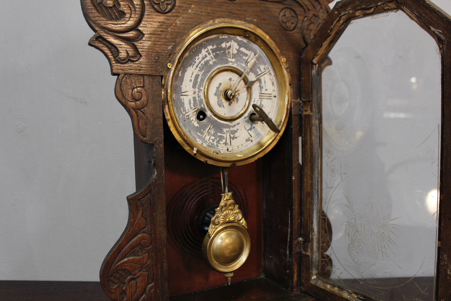 Antique Carved Oak Mantel Clock