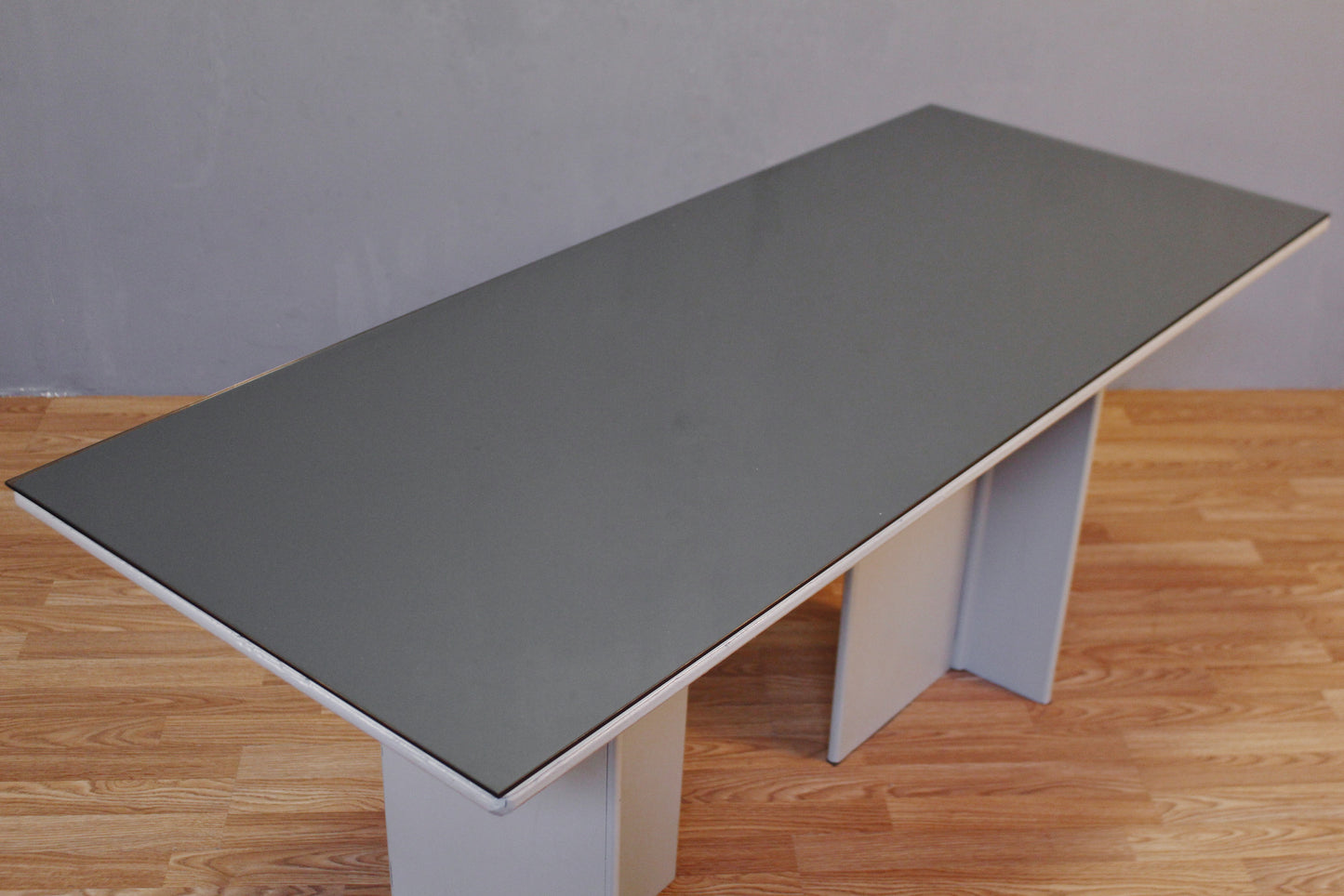 Postmodern Gray & Smoked Glass Table