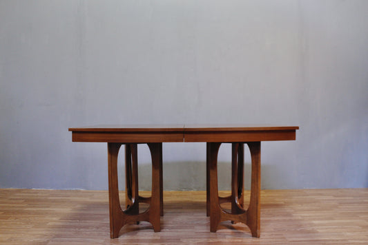 Mid Century Sculpted Pedestal Dining Table With 2 Leaves - ONLINE ONLY