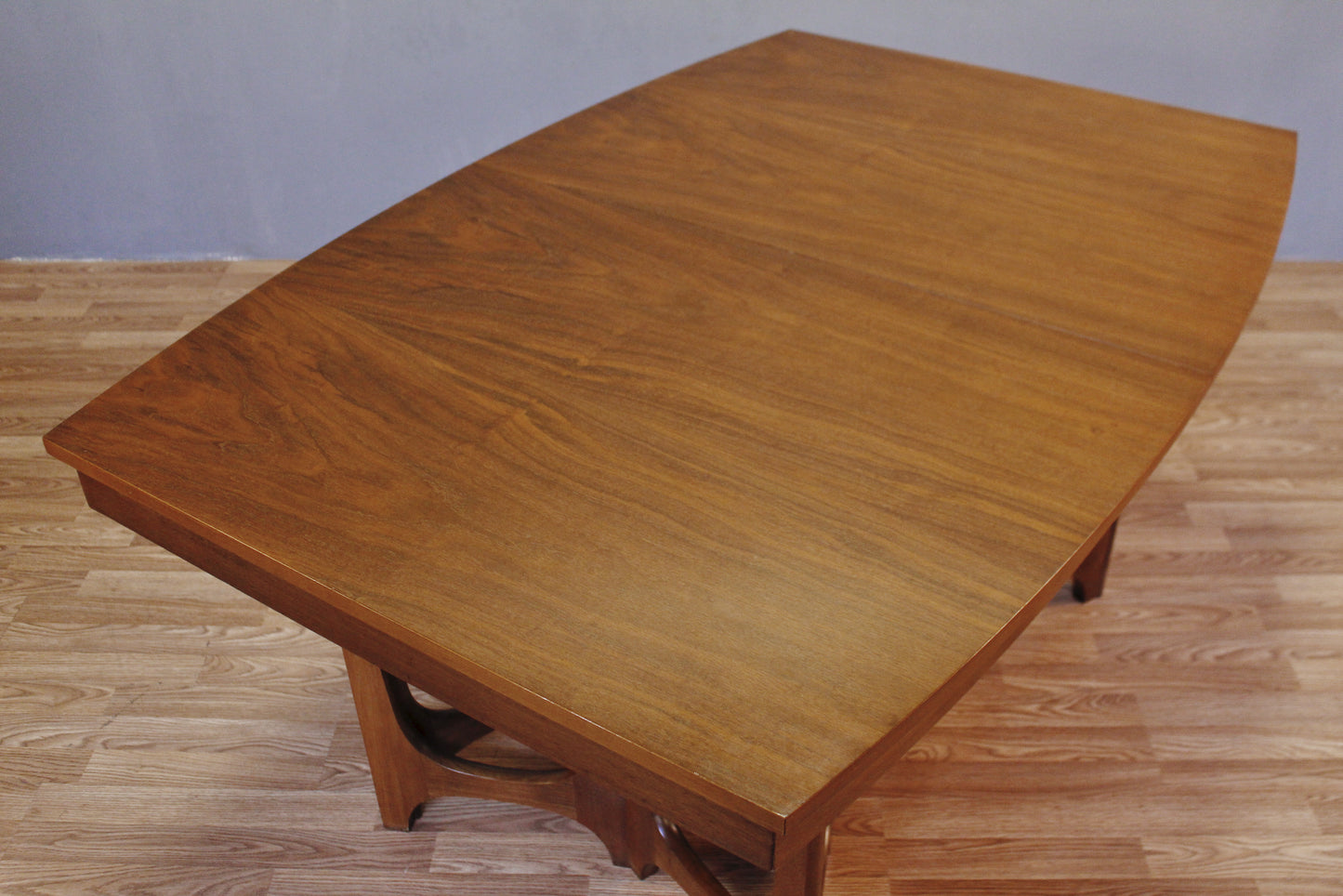 Mid Century Sculpted Pedestal Dining Table With 2 Leaves - ONLINE ONLY