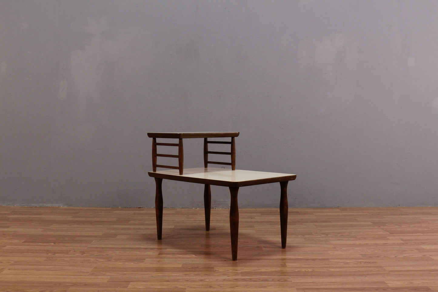 Ivory Laminate & Walnut Stepback Table
