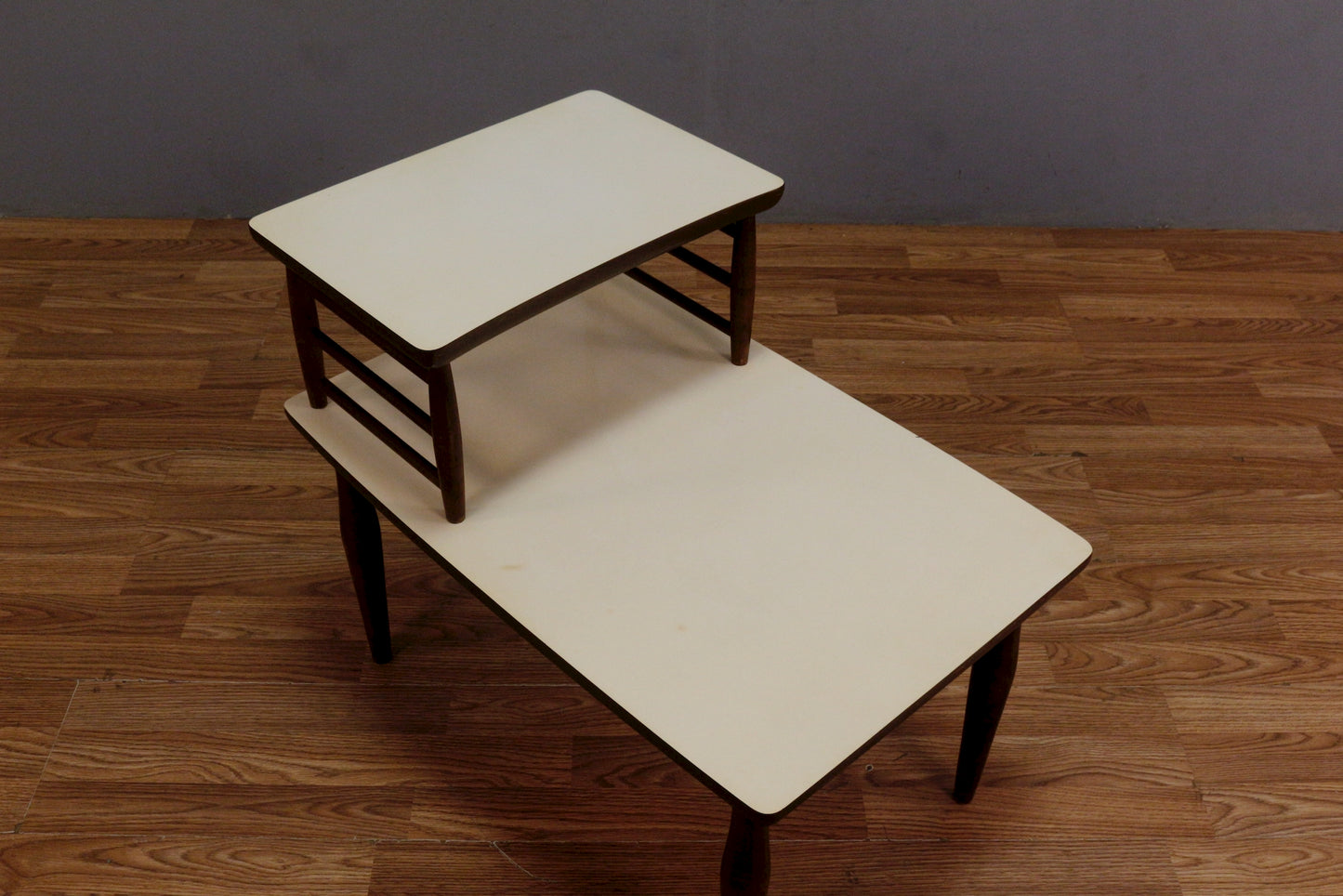 Ivory Laminate & Walnut Stepback Table