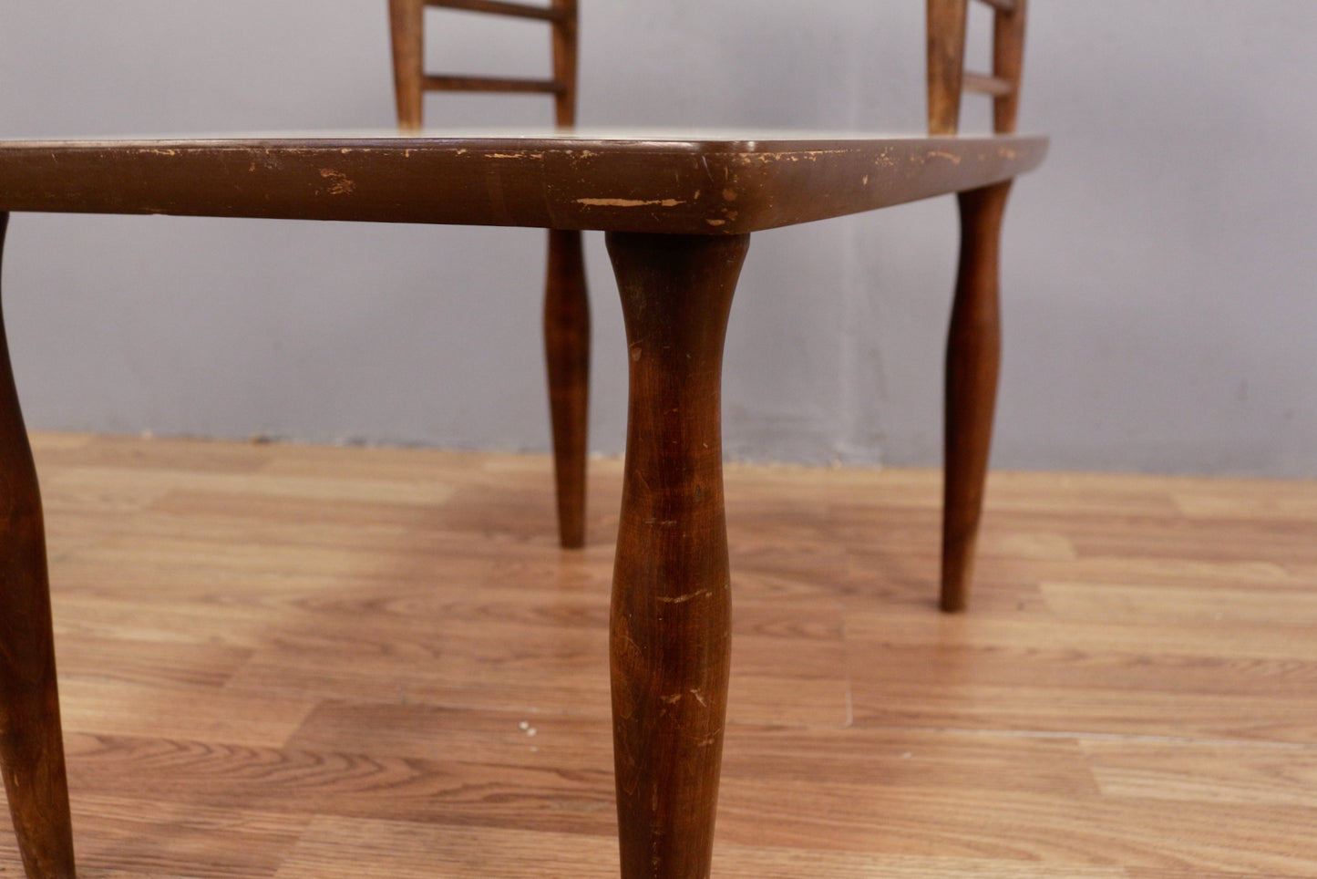 Ivory Laminate & Walnut Stepback Table