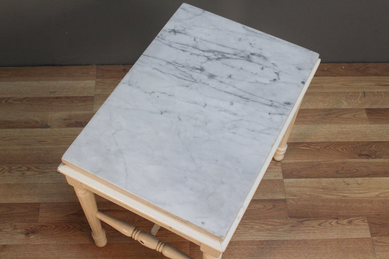White Wood & Marble Top Side Table – ONLINE ONLY