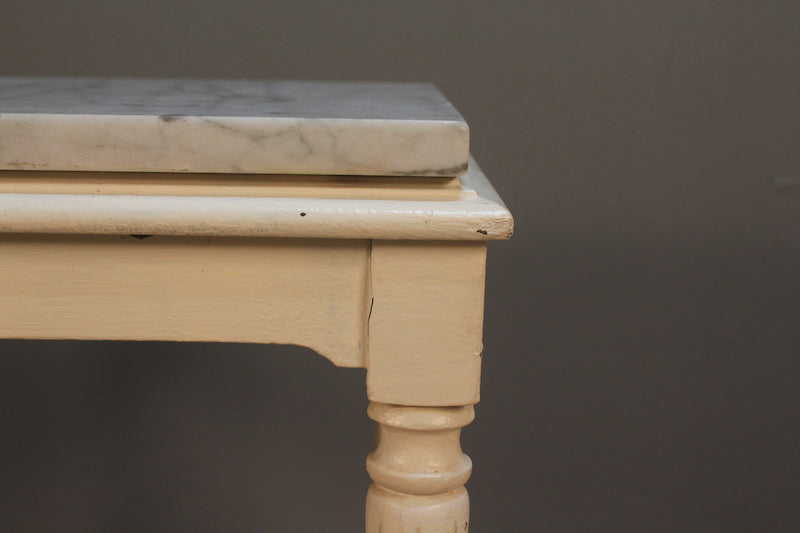 White Wood & Marble Top Side Table – ONLINE ONLY