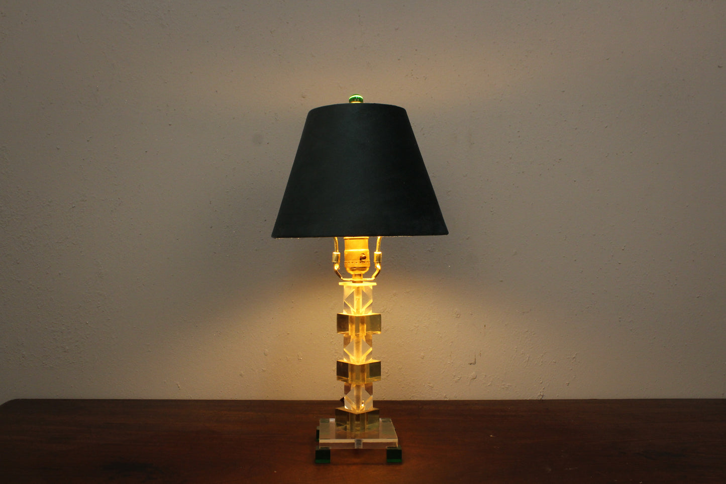 Petite Lucite & Green Table Lamp