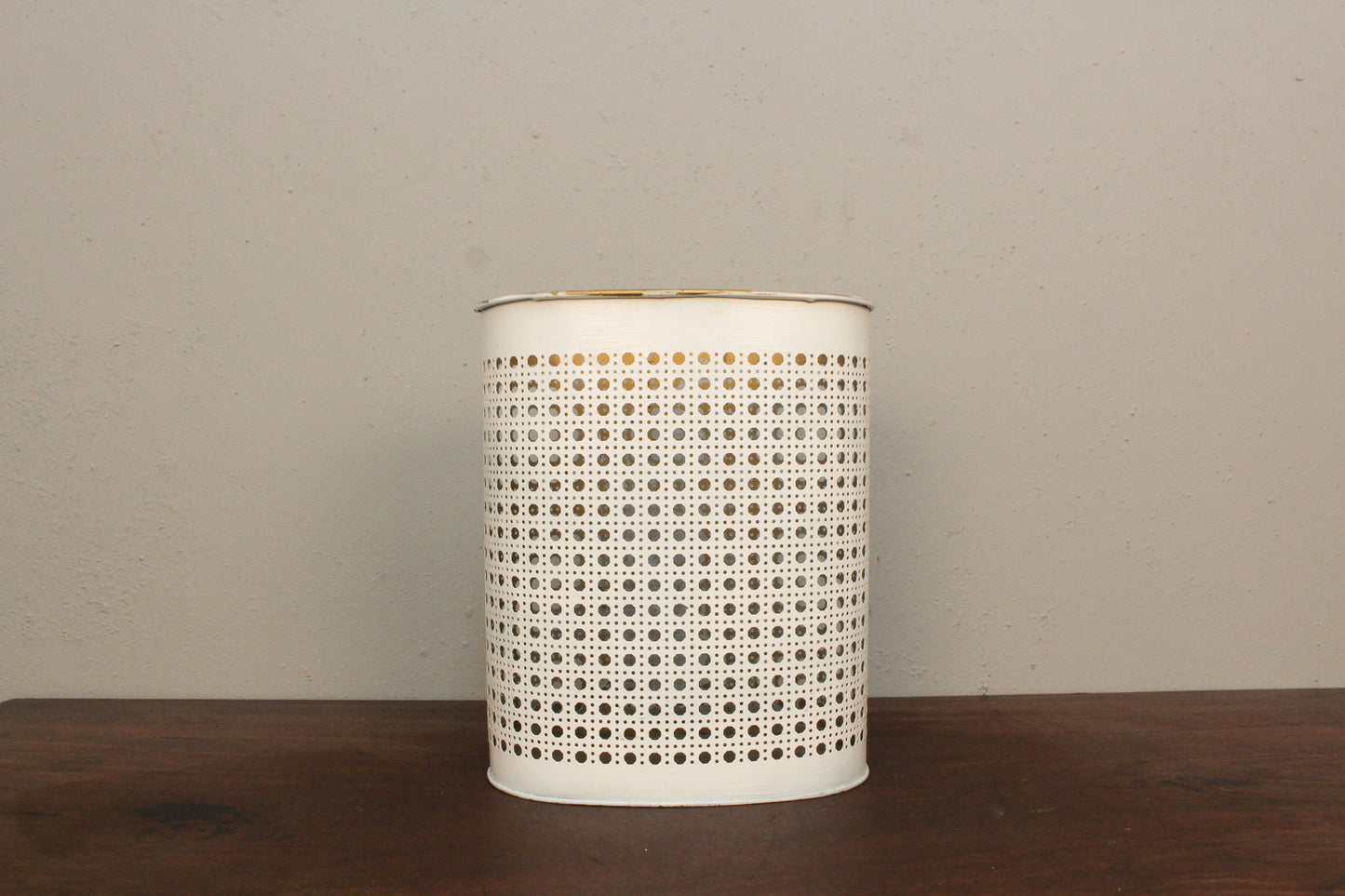 White Metal Eyelet Wastebasket