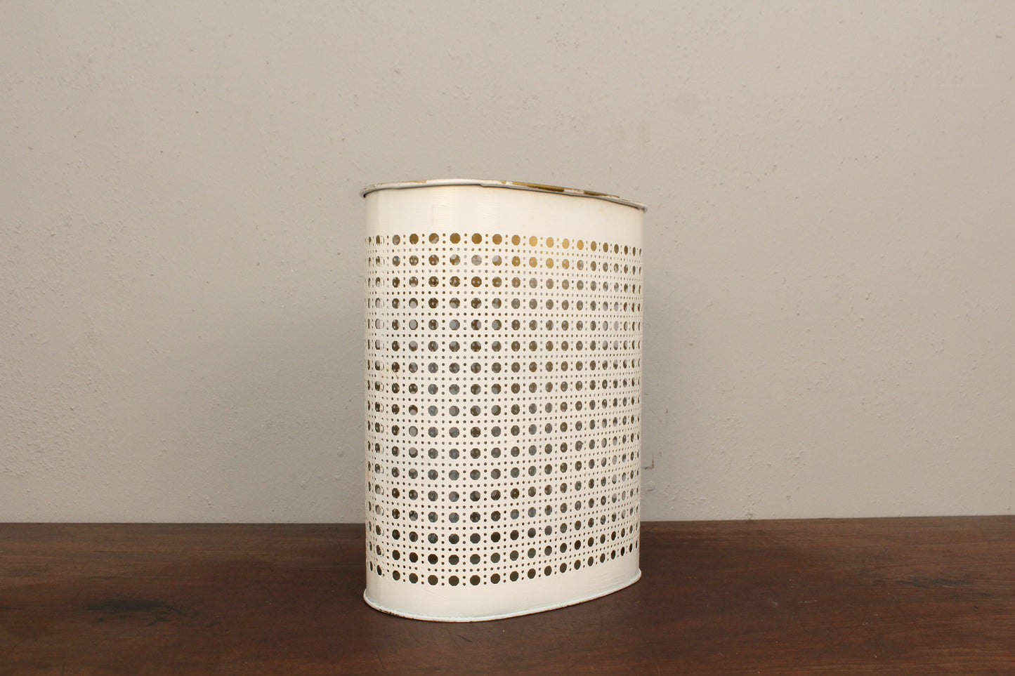 White Metal Eyelet Wastebasket