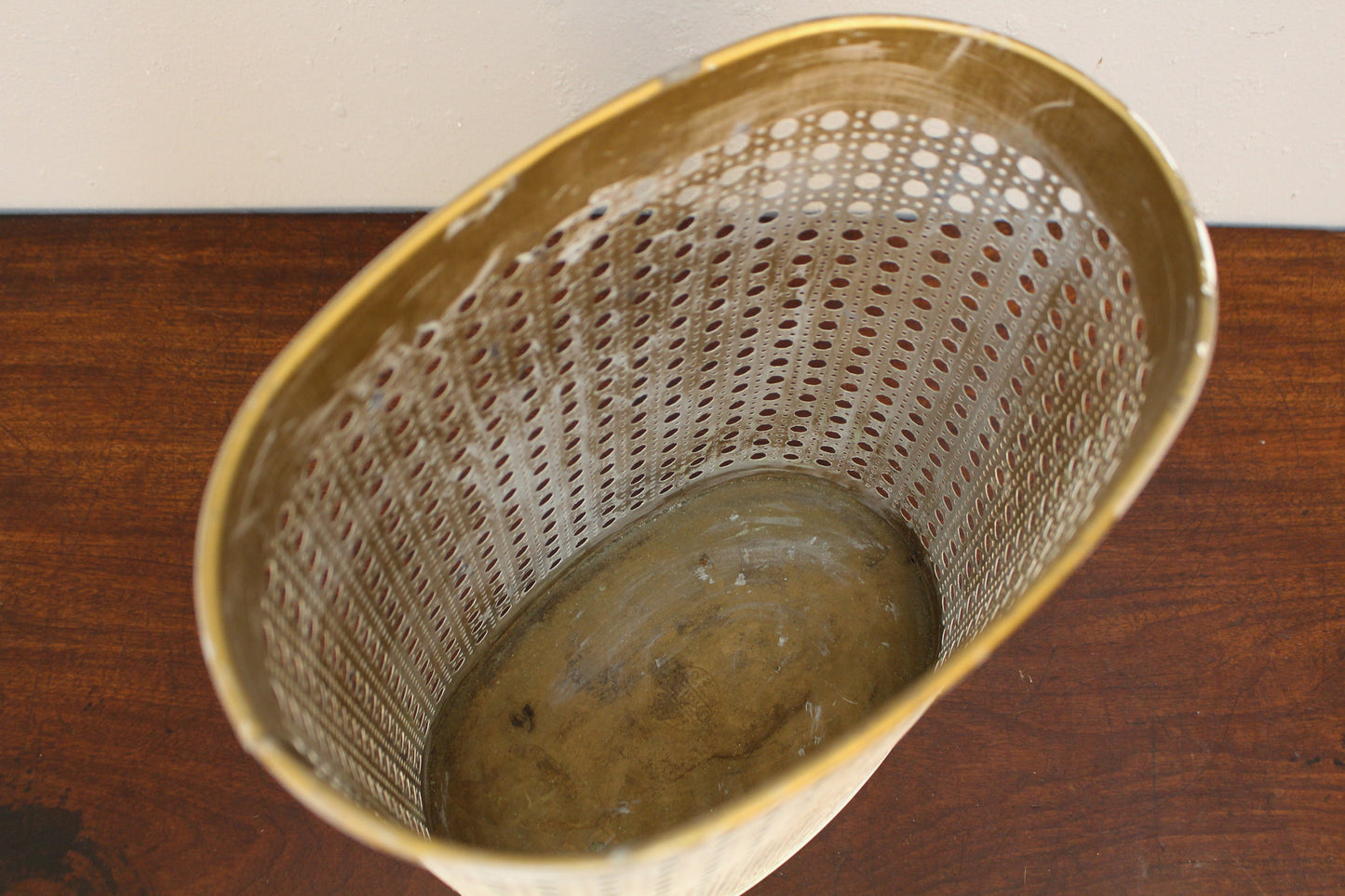White Metal Eyelet Wastebasket