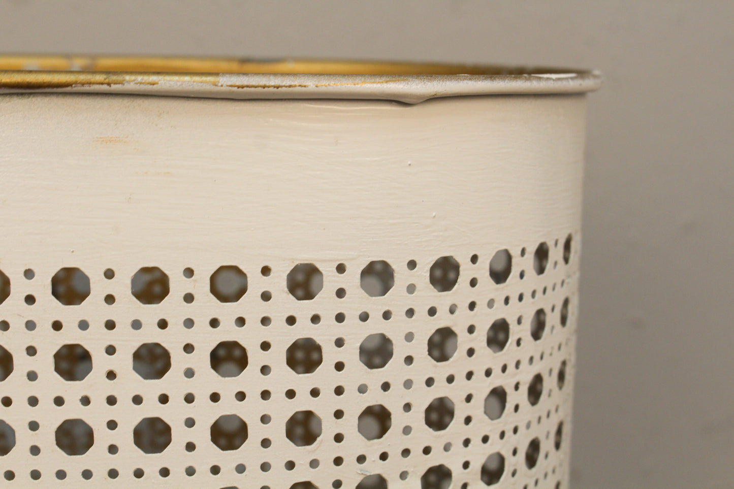 White Metal Eyelet Wastebasket
