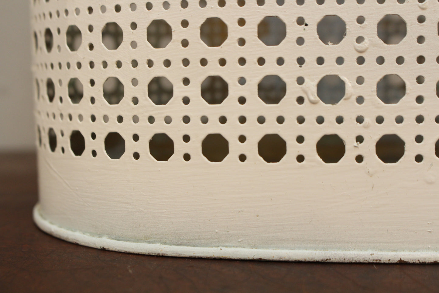 White Metal Eyelet Wastebasket
