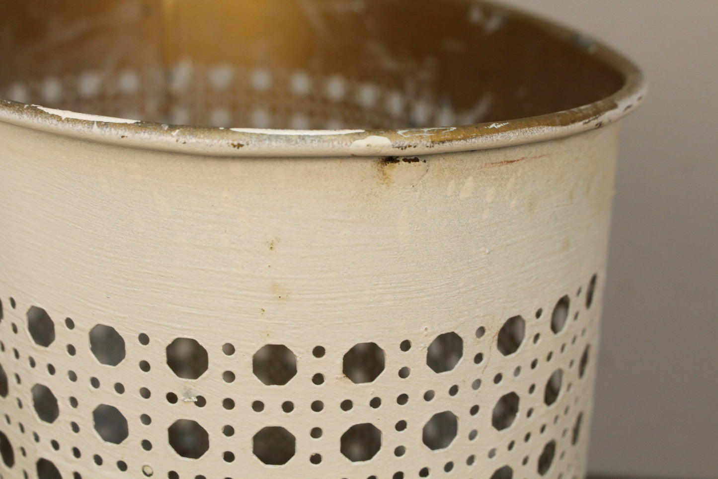 White Metal Eyelet Wastebasket
