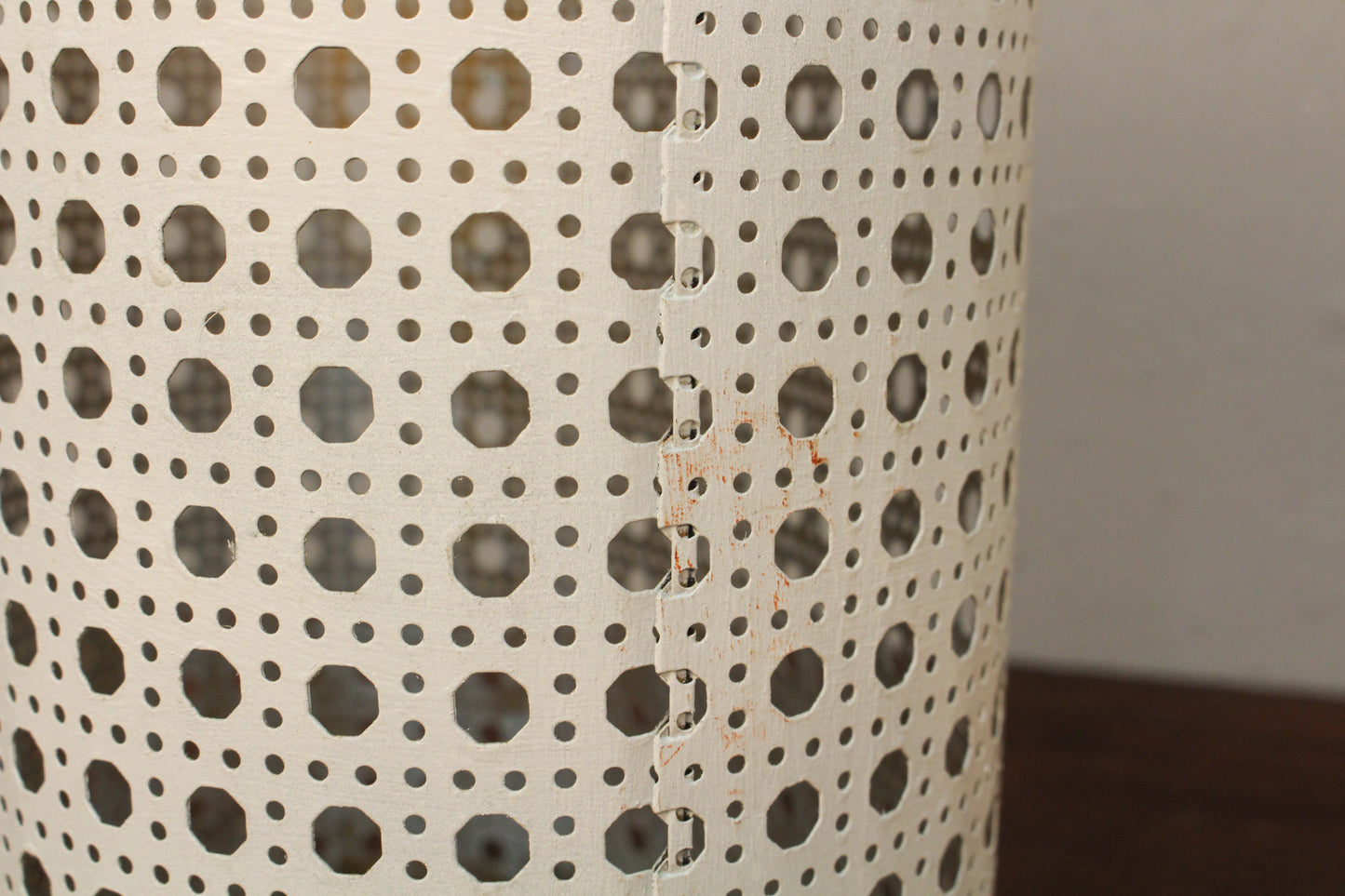 White Metal Eyelet Wastebasket