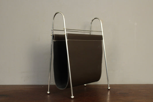Chrome & Leather Magazine Rack
