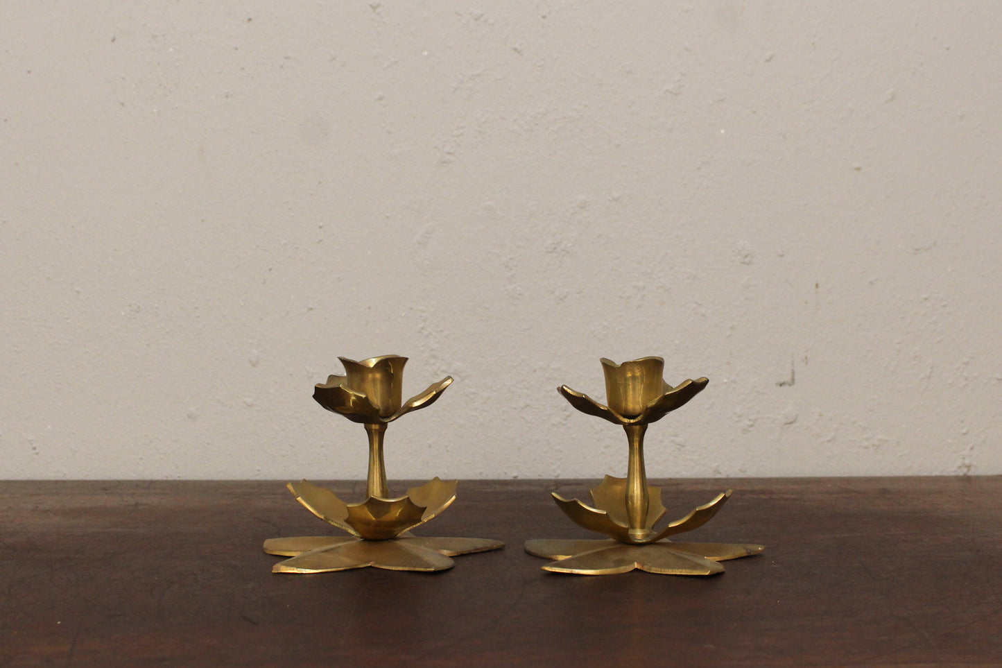 Pair of Floral Brass Candle Holders