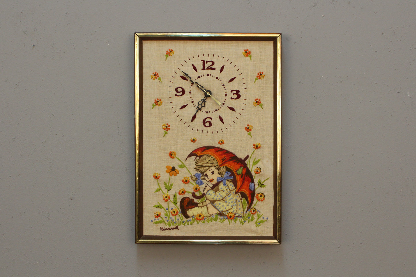 "Spring Showers" Embroidered Wall Clock