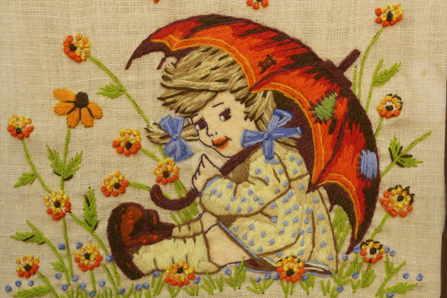 "Spring Showers" Embroidered Wall Clock
