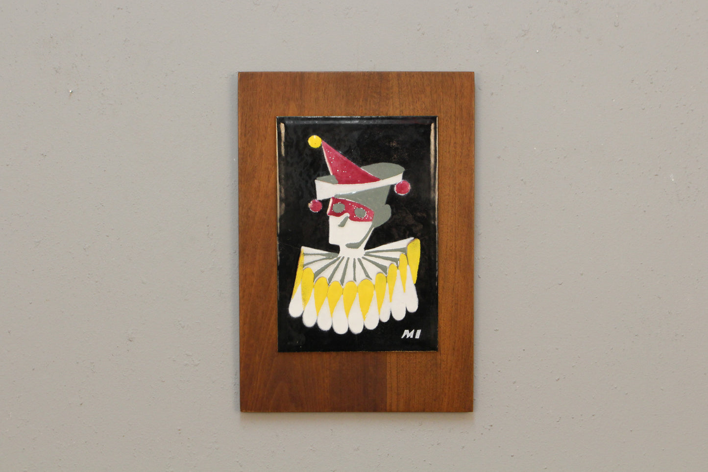 Mid Century "Down to Clown" Enamel Art