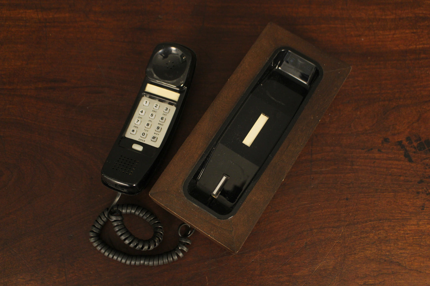 1970s Executive Walnut & Black Telephone