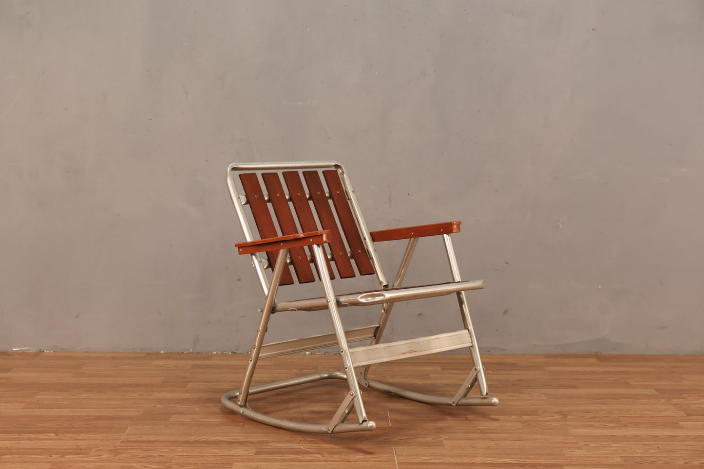 Slatted Wood & Aluminum Folding Rocking Chair