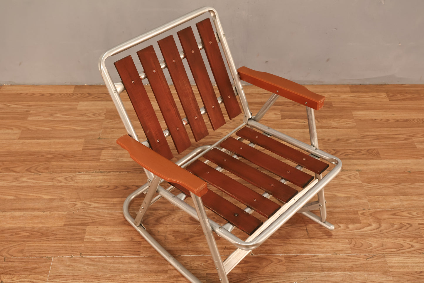 Slatted Wood & Aluminum Folding Rocking Chair