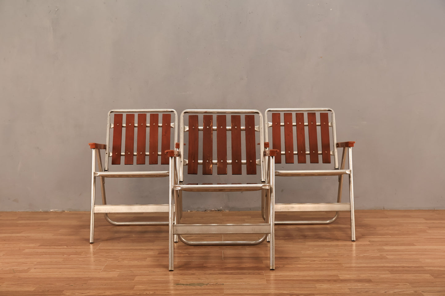 Slatted Wood & Aluminum Folding Lawn Chair