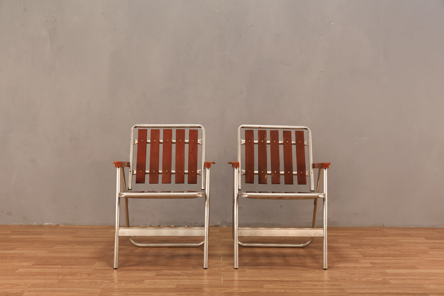 Slatted Wood & Aluminum Folding Lawn Chair