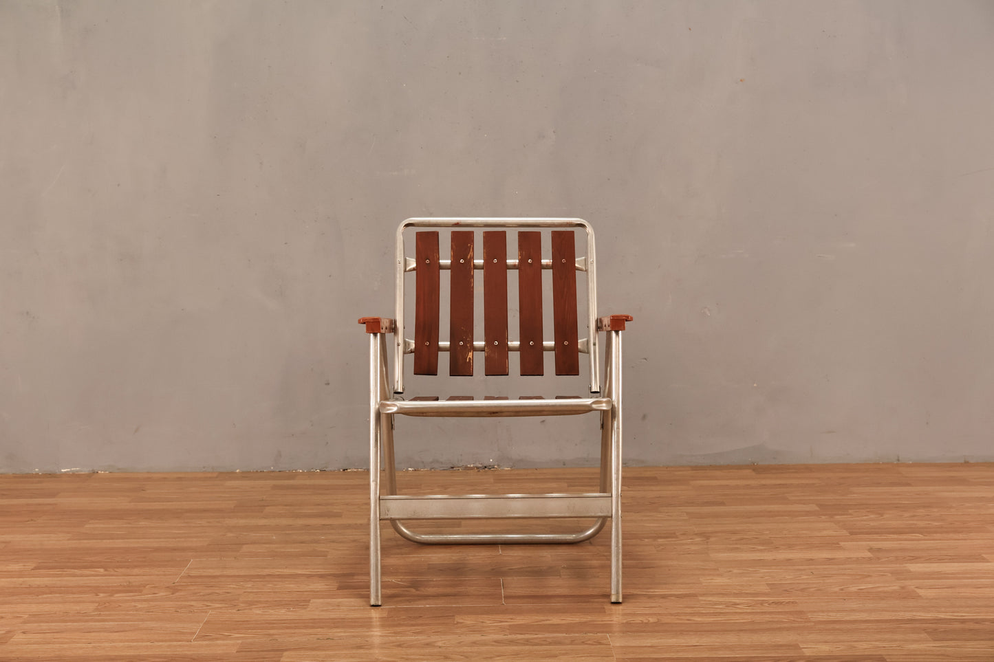 Slatted Wood & Aluminum Folding Lawn Chair