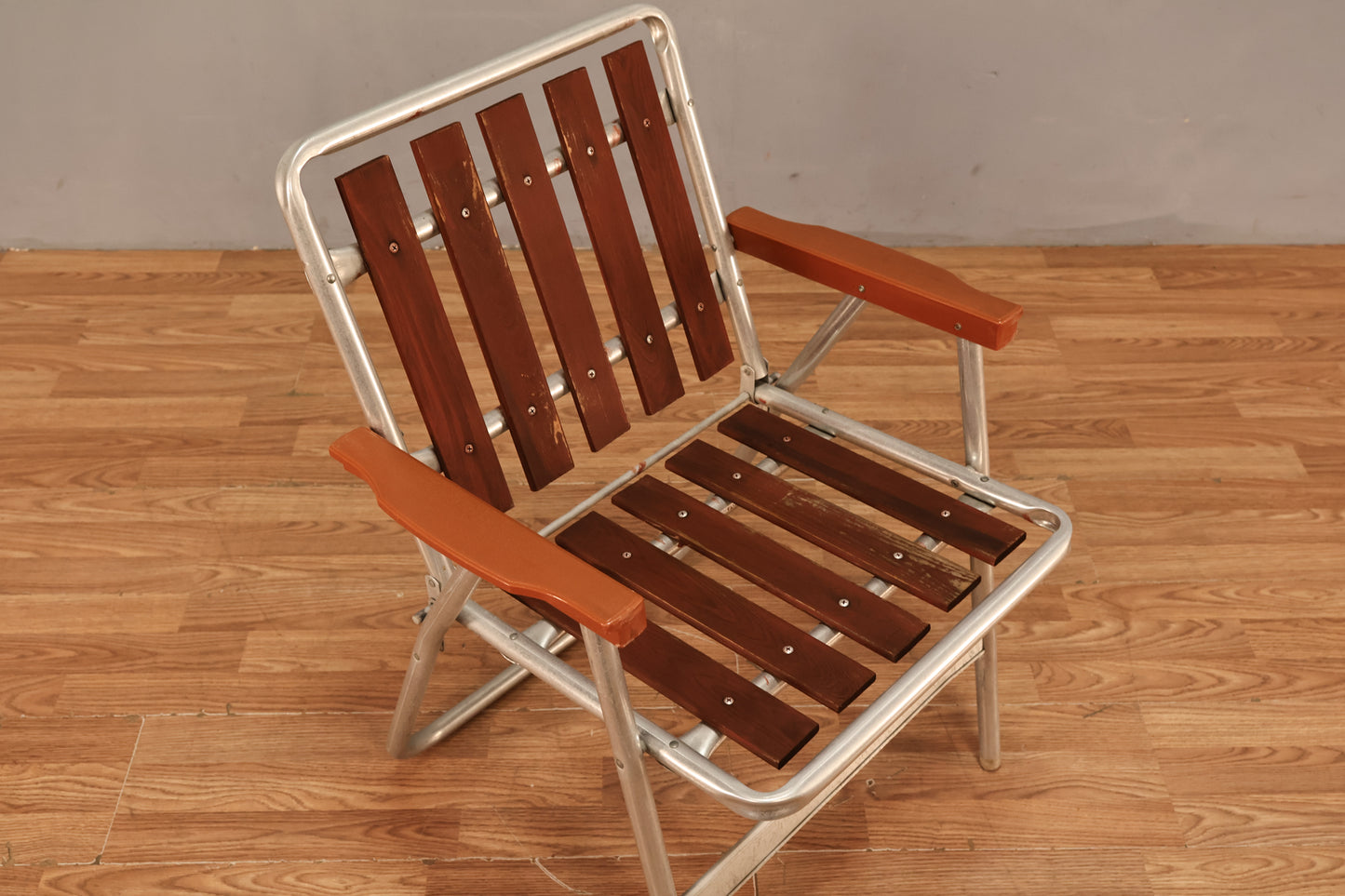 Slatted Wood & Aluminum Folding Lawn Chair