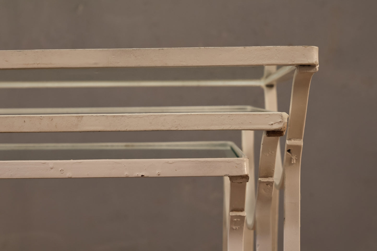 Trio of White Iron & Glass Nesting Tables