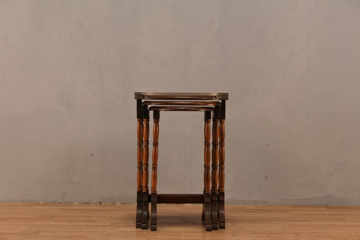 Trio of Country Pine & Brass Nesting Tables - ONLINE ONLY