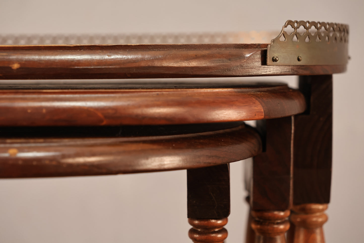 Trio of Country Pine & Brass Nesting Tables - ONLINE ONLY