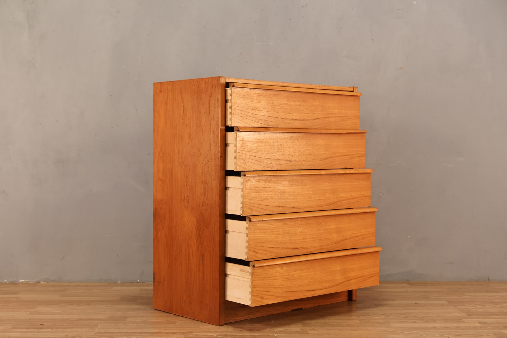 Jesper Teak 5-Drawer Highboy Dresser