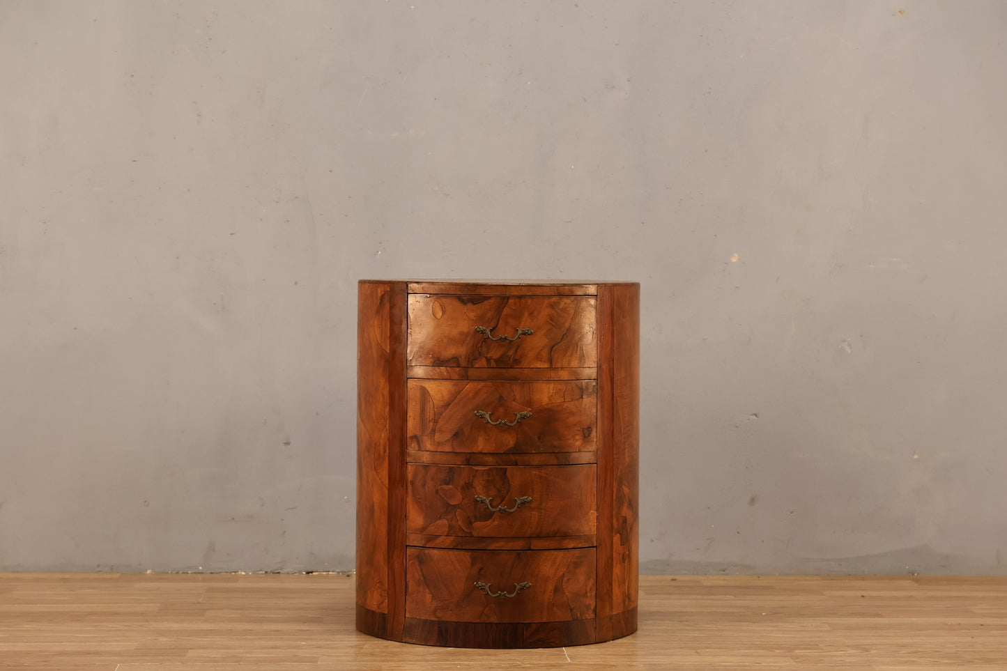 Italian Olive Burl 4-Drawer Drum End Table
