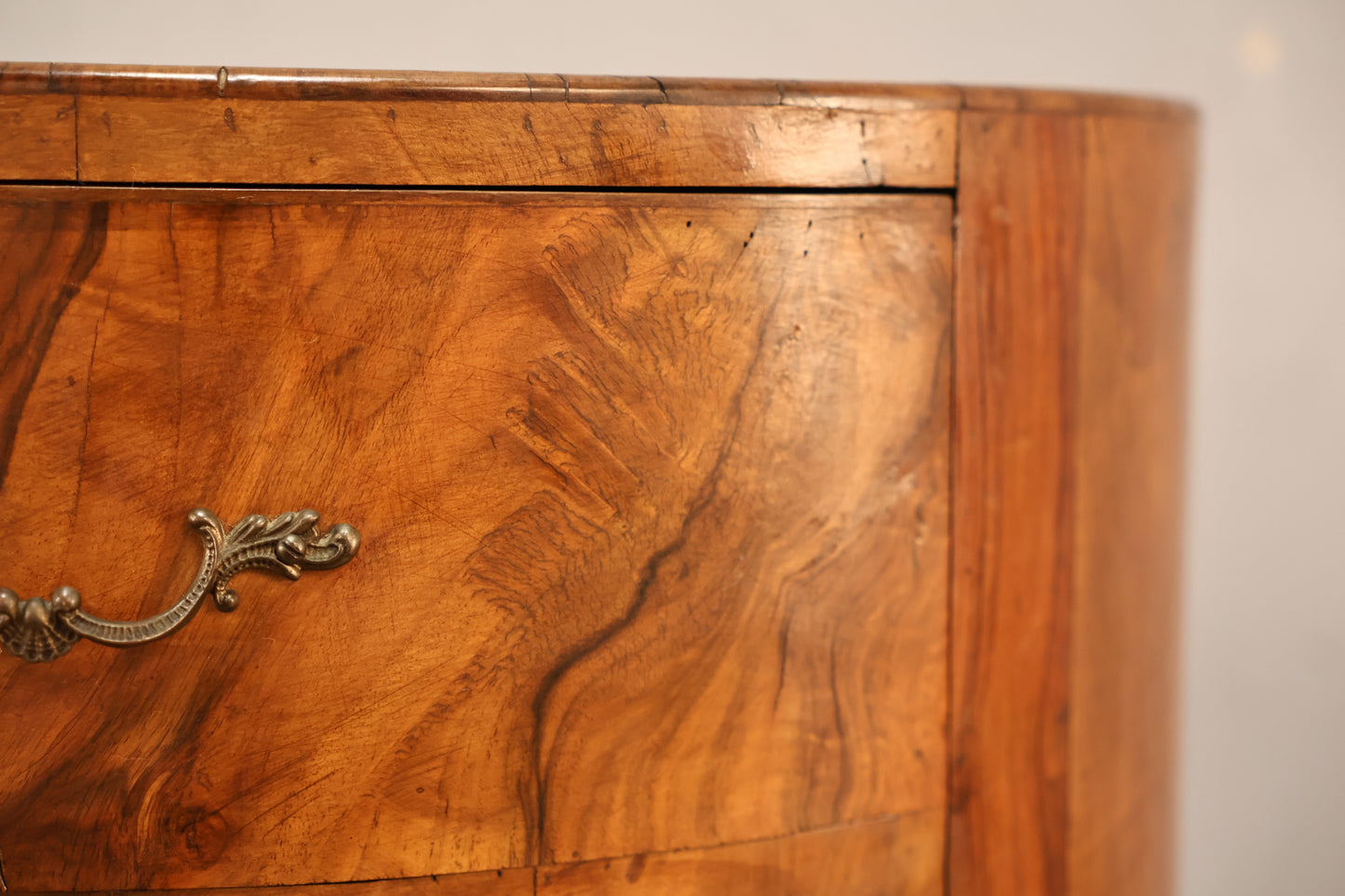 Italian Olive Burl 4-Drawer Drum End Table