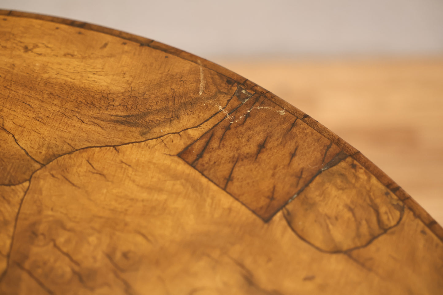 Italian Olive Burl 4-Drawer Drum End Table