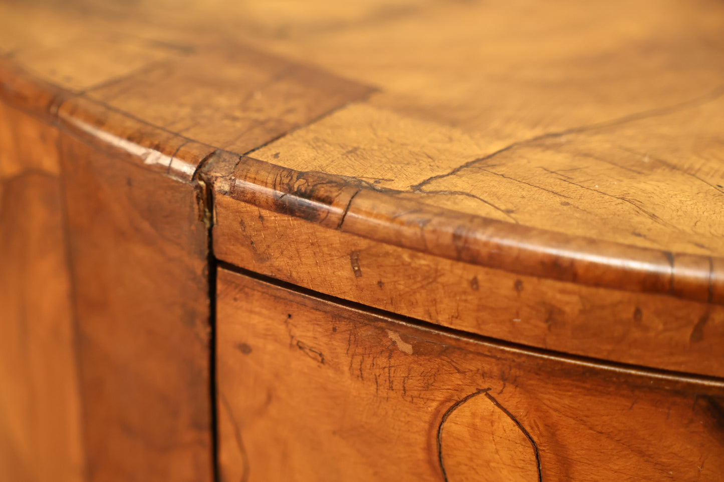 Italian Olive Burl 4-Drawer Drum End Table