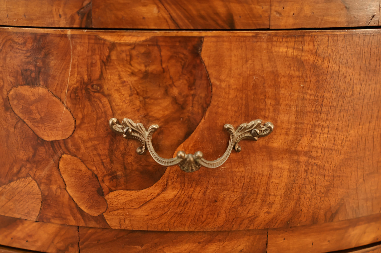Italian Olive Burl 4-Drawer Drum End Table