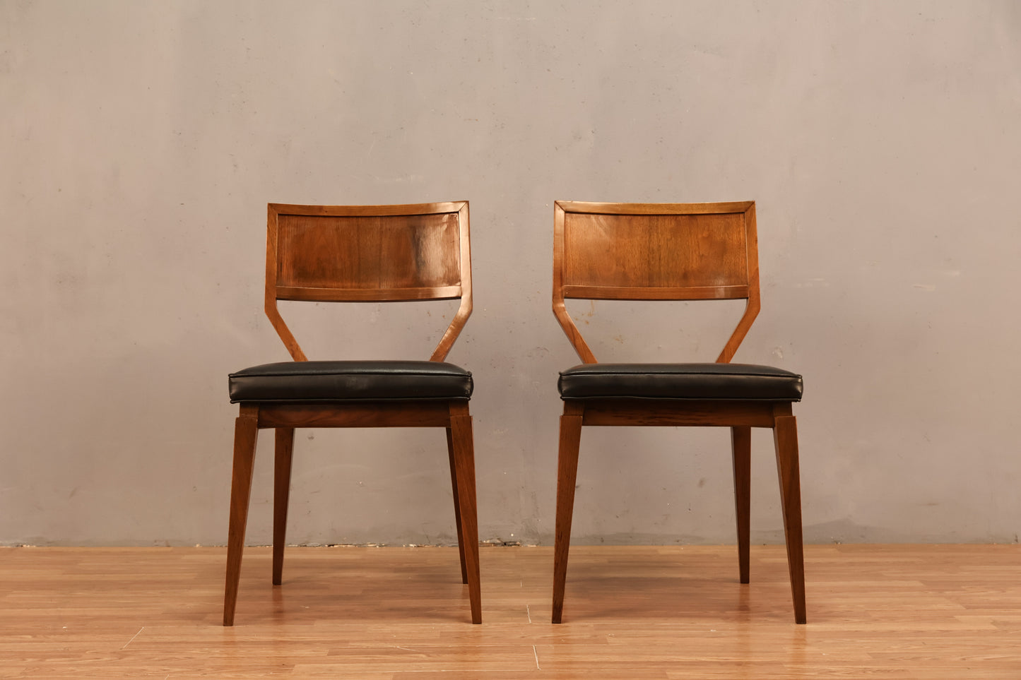 Mid Century Walnut & Black Leather Side Chair