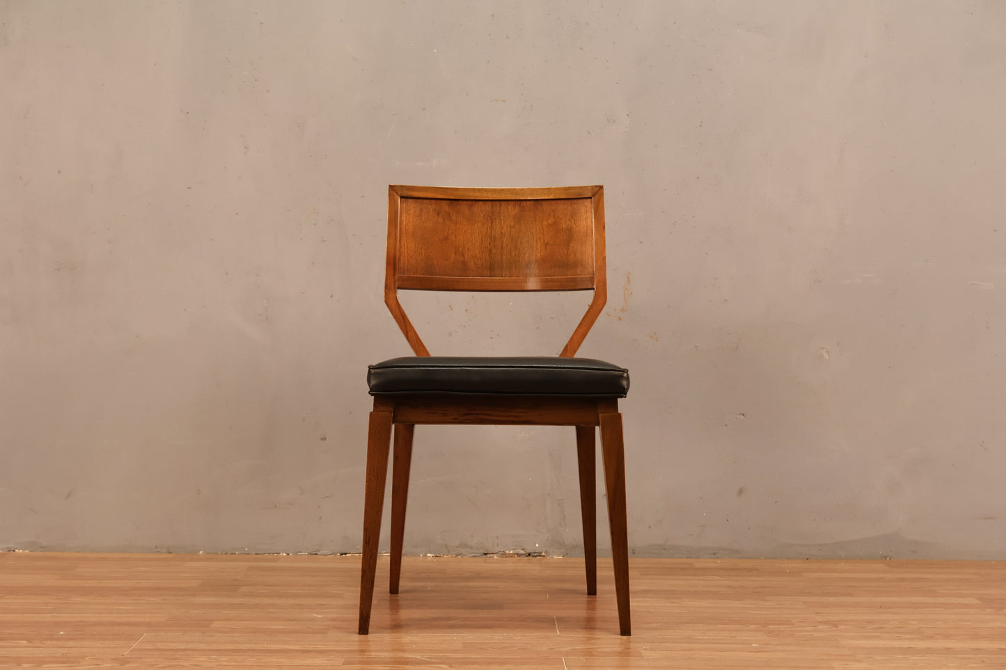 Mid Century Walnut & Black Leather Side Chair