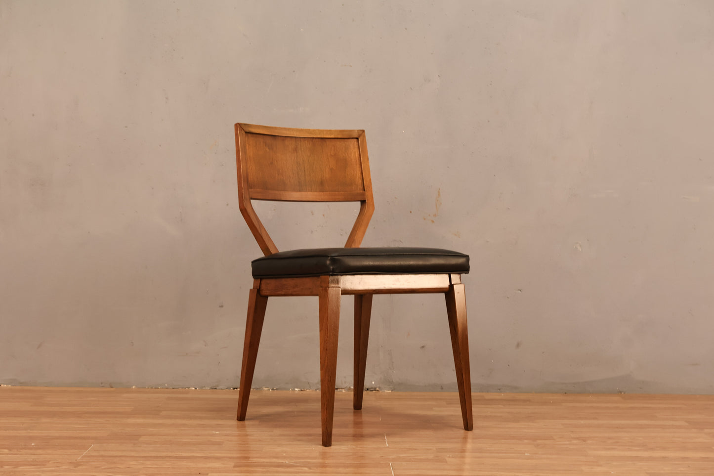 Mid Century Walnut & Black Leather Side Chair
