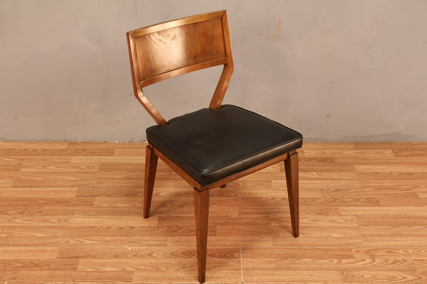 Mid Century Walnut & Black Leather Side Chair