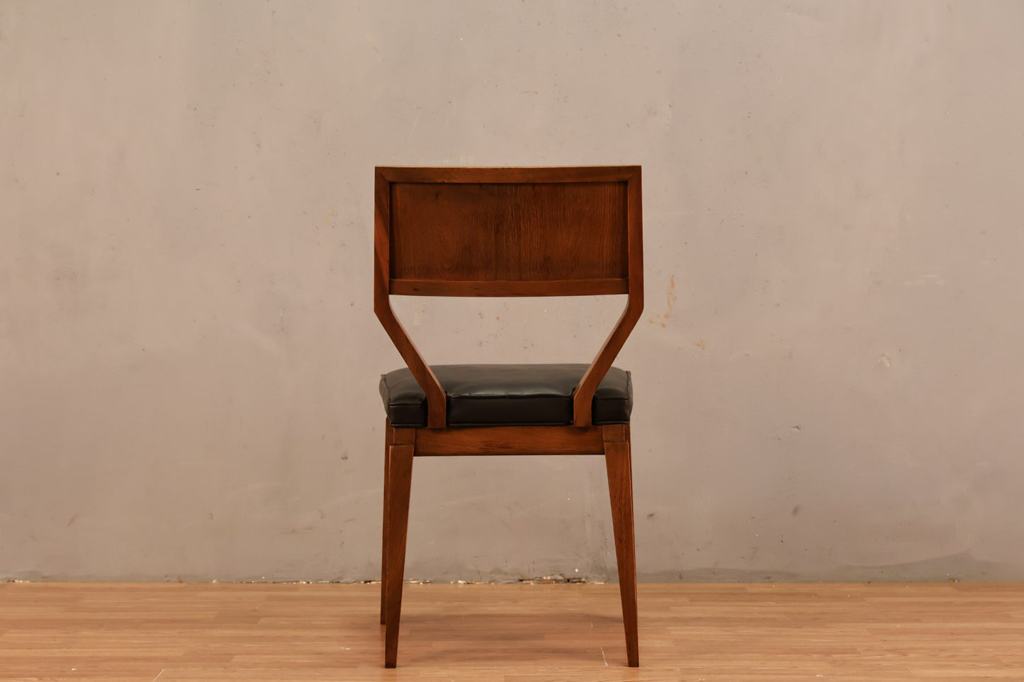 Mid Century Walnut & Black Leather Side Chair