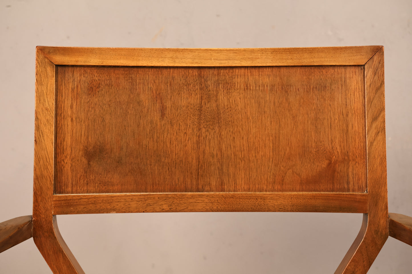 Mid Century Walnut & Black Leather Armchair