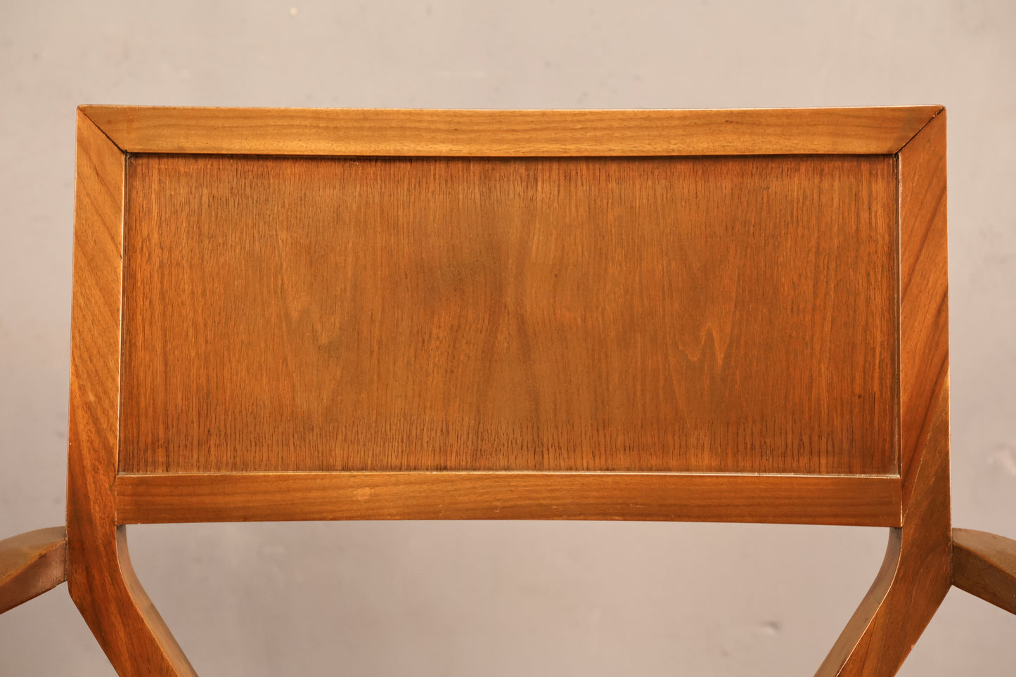 Mid Century Walnut & Black Leather Armchair