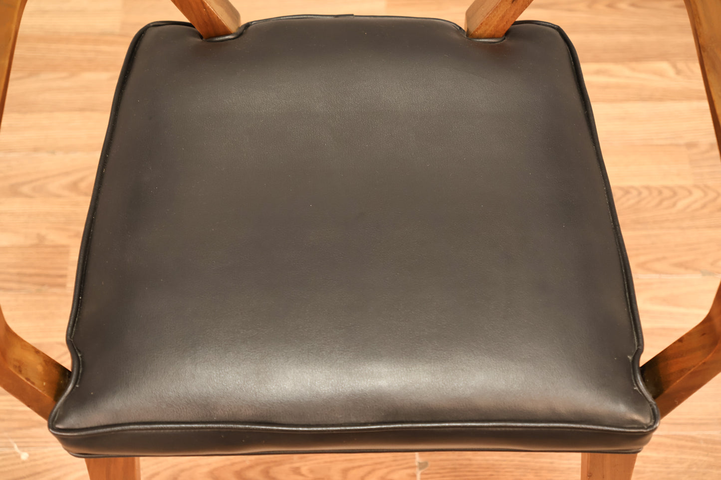 Mid Century Walnut & Black Leather Armchair