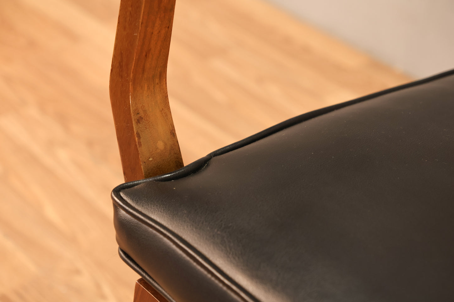 Mid Century Walnut & Black Leather Armchair