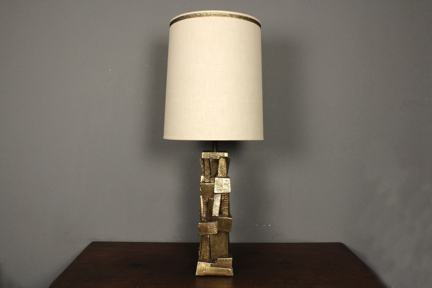 Large Brutalist Bronze-Finish Table Lamp